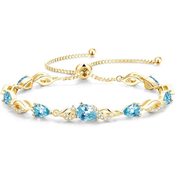 Birthstone Teardrop Tennis Bracelet for Women 14K Gold Plated Sterling Silver A